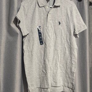 Polo by Ralph Lauren Men's Heather Light Gray Polo with Navy Pony